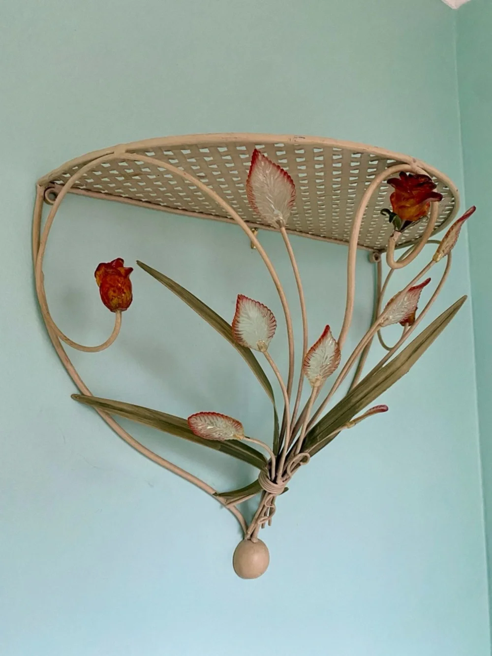 Vintage Tole Metal Floral Wall Shelf / Sconce